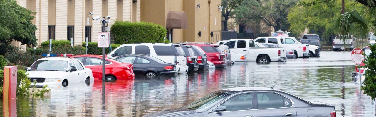 Cars submerged  in Houston, Texas, US during hurricane Harvey. W