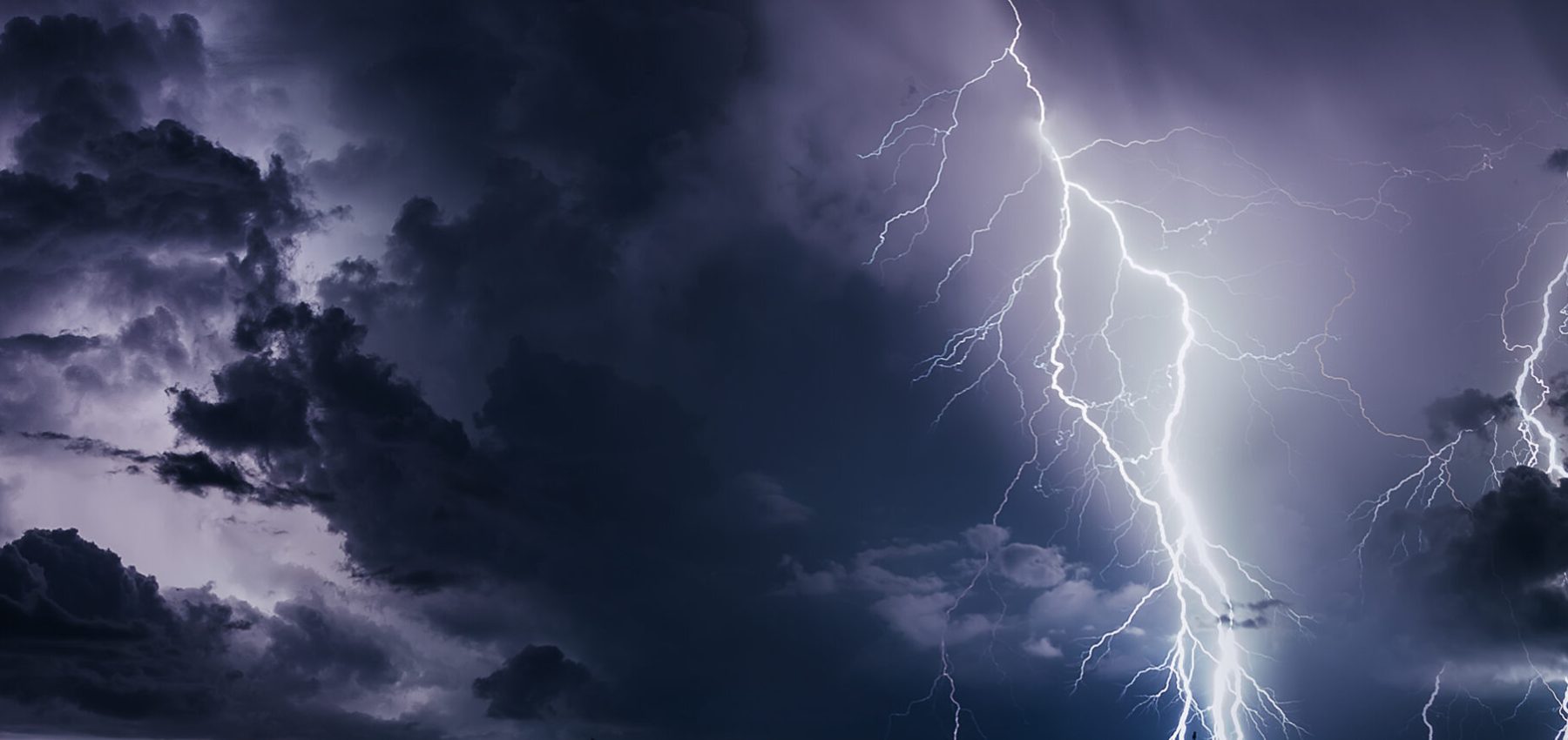 Beautiful thunderstorm with lightning bolts, banner image